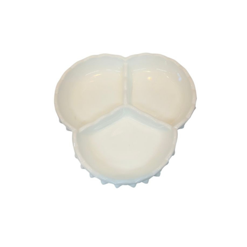 Fenton Hobnail Milk Glass 3 Part Dish