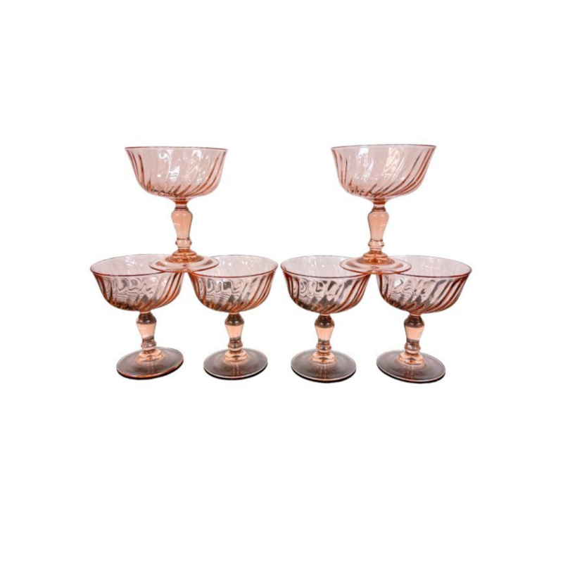 Vintage Pink Champagne Flutes - Set of 6
