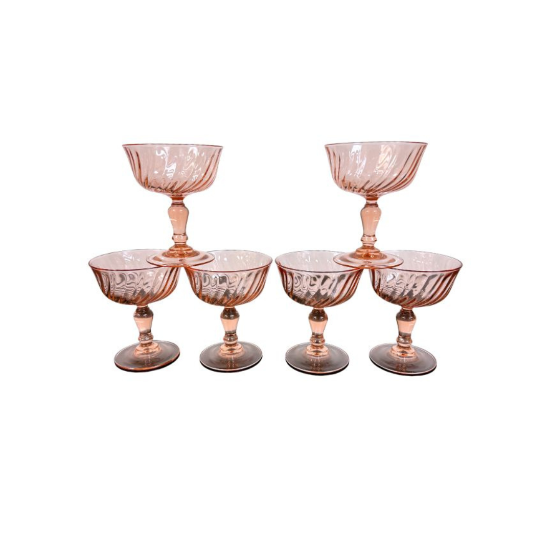 Vintage Pink Champagne Flutes - Set of 6