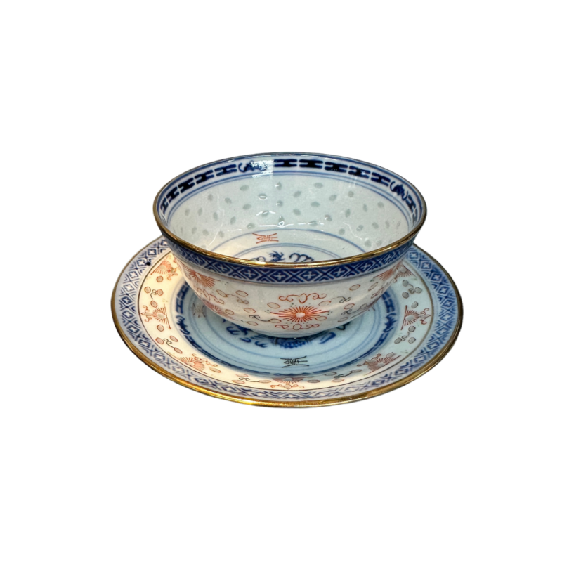 Chinese Decorative Bowl & Saucer Set - Image 3